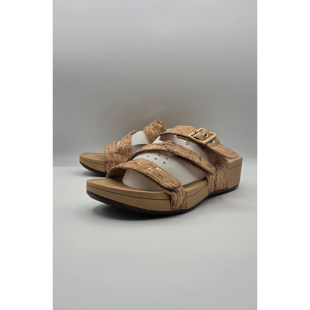 Vionic Pacific Rio Women Sandals Size 9 Tan Gold Cork Platform Wedge Orthotic